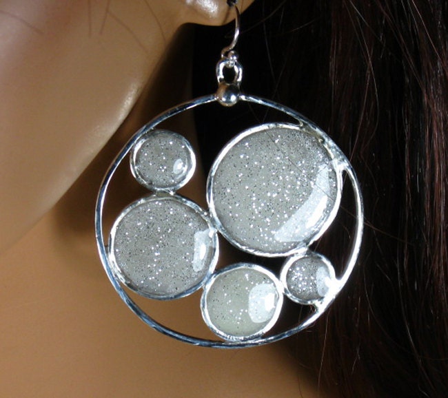 Glow in the dark, sterling silver, resin, white, sparkling, dangle,earings, blue, green, novelty
