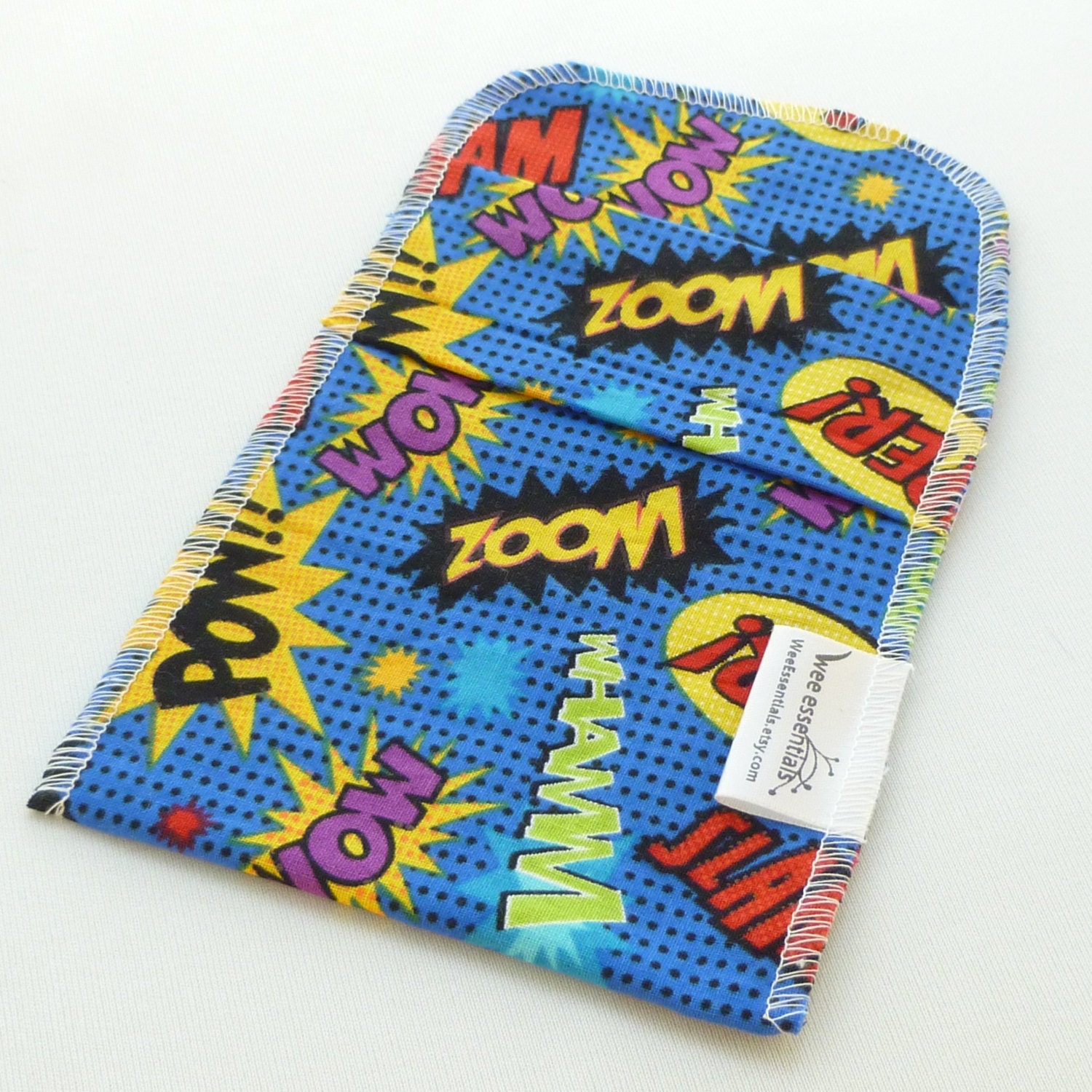 Small Reusable Sandwich Bag- Food Baggie with pleated fold over closure - Comic Book