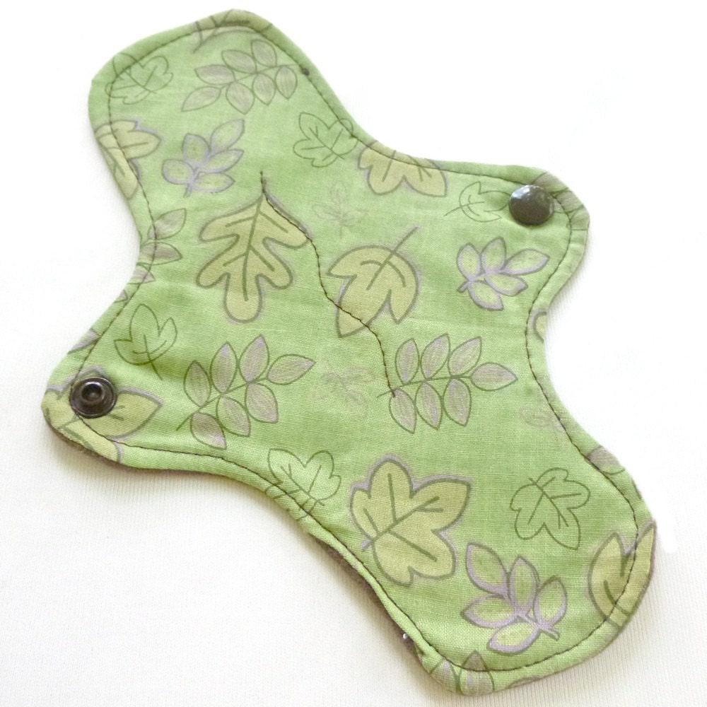 ULTRATHIN Reusable Cloth Pantyliner mini pad with wings - Green Leaves -  quilter's cotton top