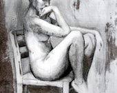 nude portrait small art print from drawing