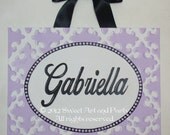 Large 20x16 Lavender black white flourish Custom Canvas letter name wall sign door art damask dots painting