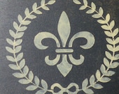 SHABBY PARIS PLAQUE / larger size / Laurel leaf wreath and fleur de lis wall plaque /  black and Ivory /