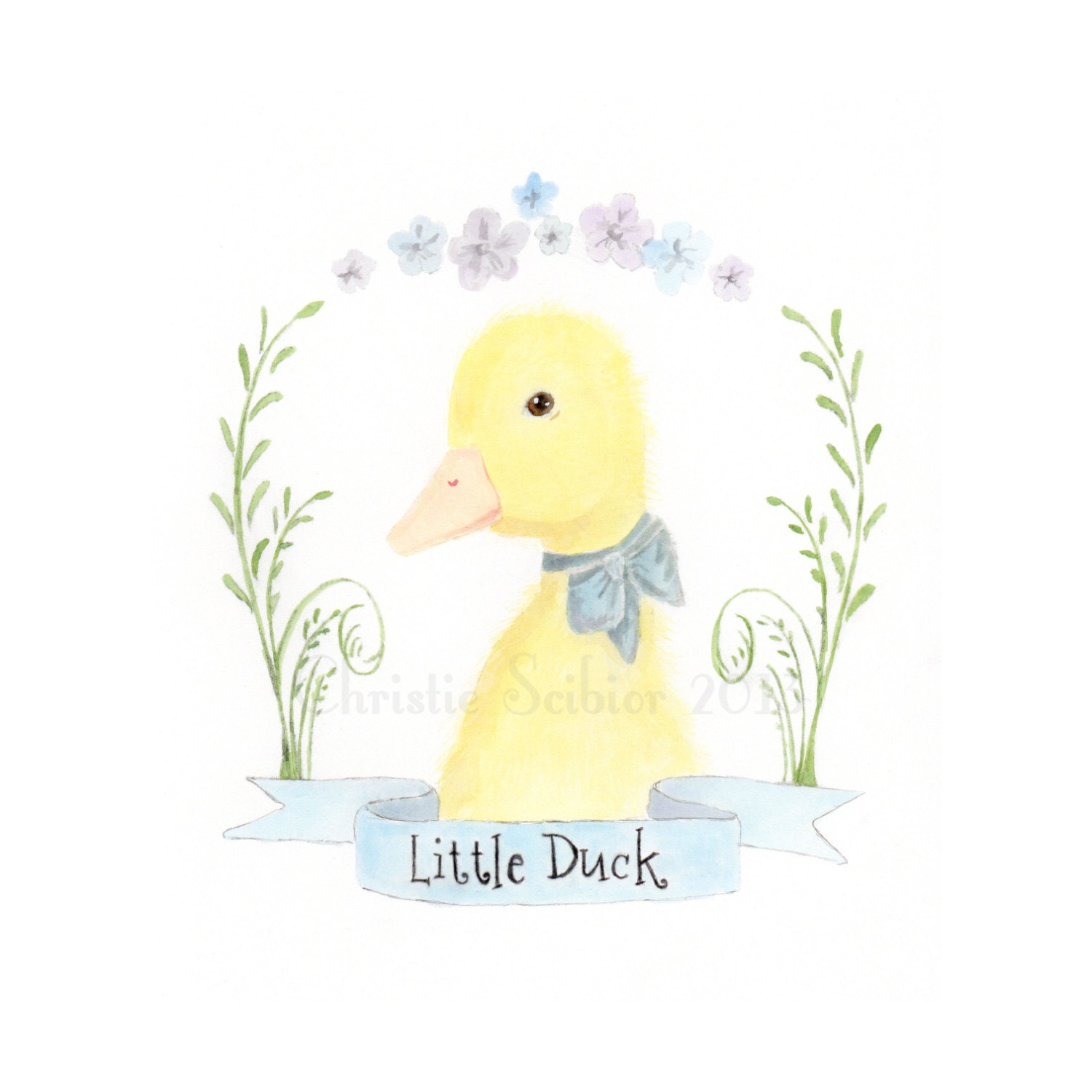 8x10 Art PRINT of animal Watercolor painting Little Duck baby duckling shabby cottage chic typography sign hand lettered nursery decor