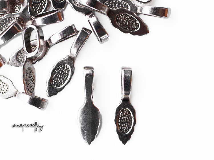 25pc silver glue-on bail findings for making cabochon and cameos into pendants and charms