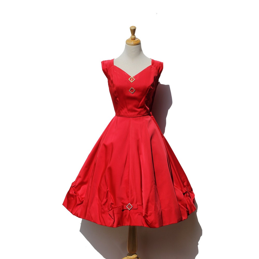 Red Heavy Satin Cocktail Dress