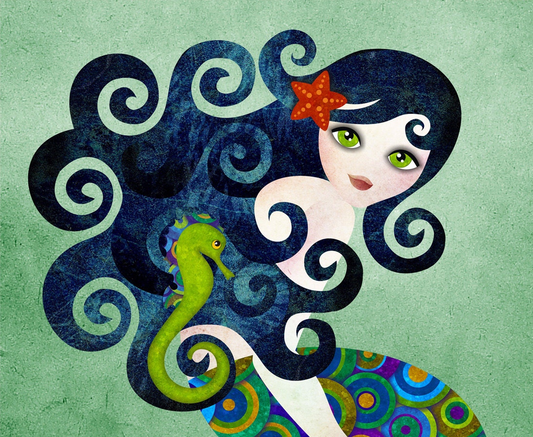 Aquamarine Mermaid Water Nymph, 8 x 10 Print