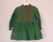 Vintage Nordic girls dress red and green with hearts and rickrack