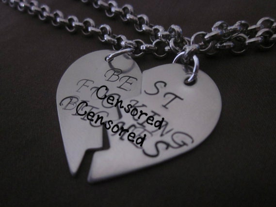 Best F&cking Friends Mature Content Set of Two silver chain Bracelets copper or silver half hearts BFF best btches best B%tches