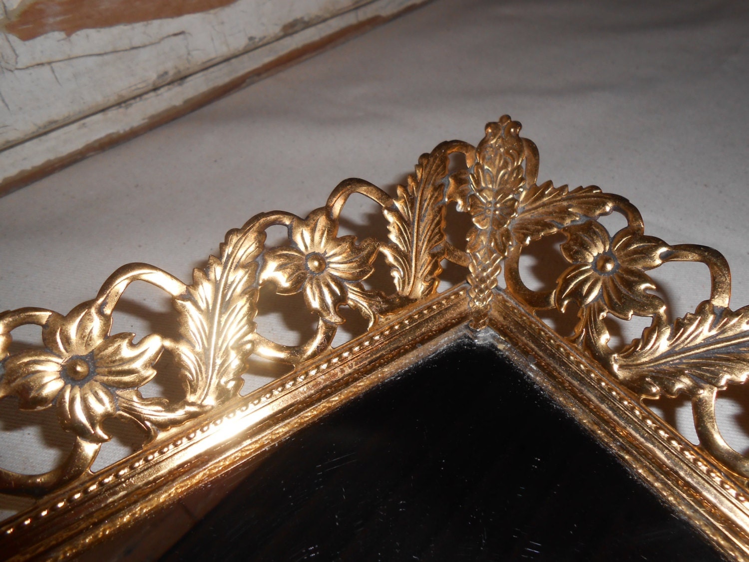 Vintage Gold Filigree Vanity Mirrored Tray