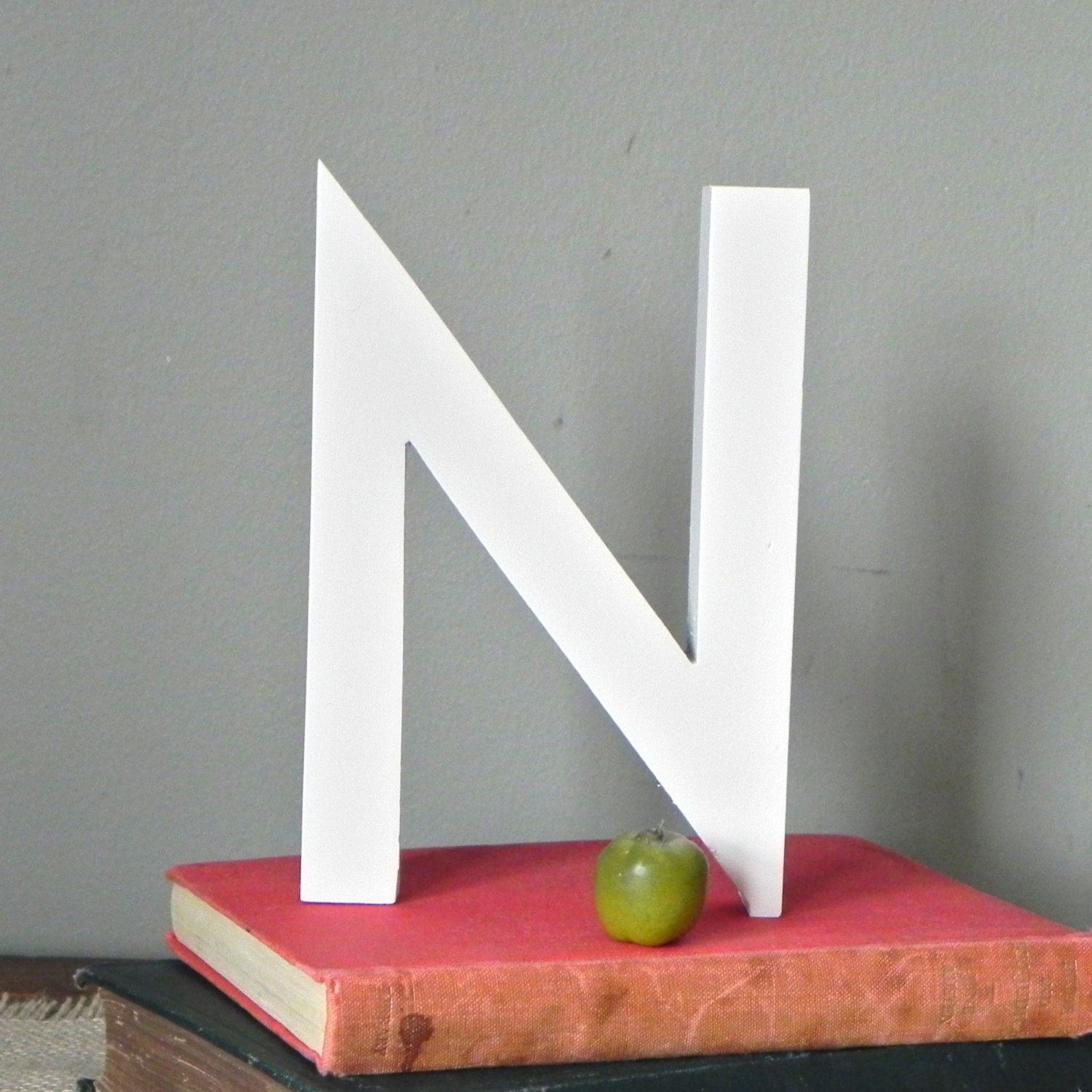 Vintage wooden letter N - typography signage graphic rustic - white shabby chic