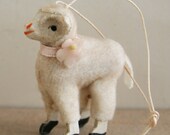 Springtime Vintage Putz Style Wooly Lamb Holiday Ornament with Vintage Velvet Flower