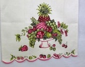Vintage Linen Tea Towel Signed Bowl of Fruit MINT