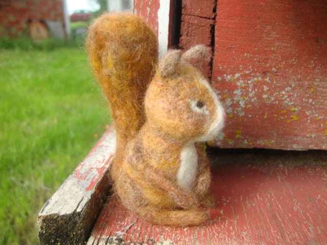 Squirrel, Needle Felted, Soft Sculpture, Beatrix Potter Inspired Felted Red Squirrel, Animal, 50 percent wool 50 percent Alpaca