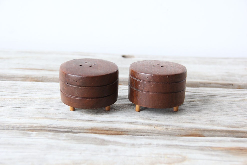 Modern Tripod Wood Salt and Pepper Shakers