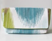 Clutch in light color stripes for spring - READY TO SHIP - white, blue, pale pink and olive green