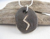 Sowilo Rune Stoneware Clay Pendant Necklace Hand Carved
