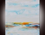Abstract Seaside Beach Painting, Original Minimalist Painting , Minimalist Abstract, Blue Orange Abstract  by Andrada
