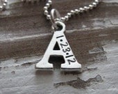 NEW - sterling silver single initial with date necklace