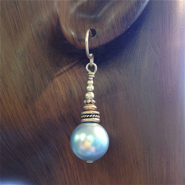 Swarovski Crystal 12 mm Pearl Earrings Pale Blue