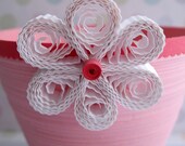 Quilled Paper Bowl, Pink with Crimped White Flower, READY TO SHIP