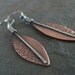 Sale-Rustic Leaf Dangle Earrings Copper Mixed Metal Artisan Earrings.