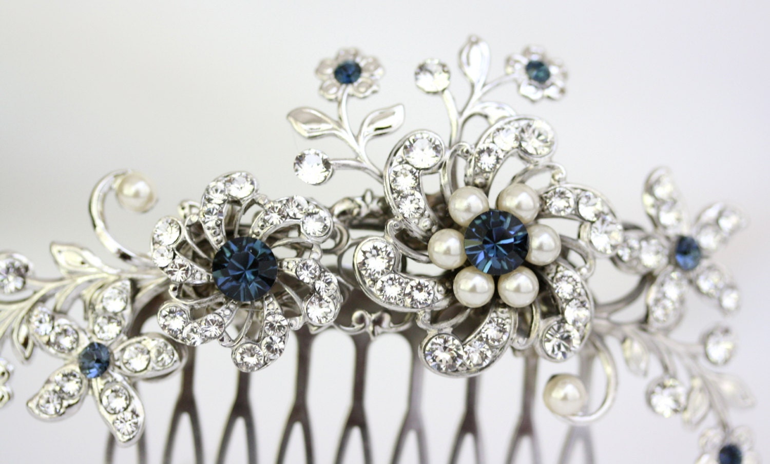 Wedding Hair Comb Blue Wedding Hair Accessories Something Blue Pearl Rhinestone Flowers   SABINE Choose your Blue