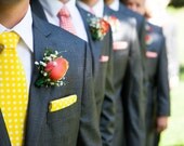 Wedding Pocket Square for Men - Yellow and White Polka Dots