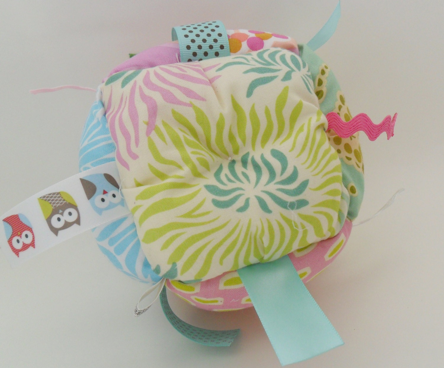 Jumble Ball Sensory Baby Block with rattle and ribbon tags - Spring Baby Girl