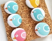 Rainbow Birds- Decorative Fabric Covered Push Pin Thumbtack Set