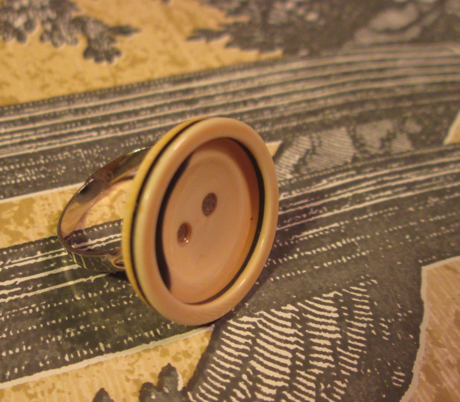 Yellow Cream  Button Ring