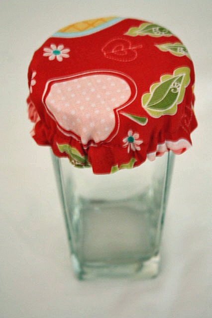 Reusable Cup Wine Glass Soda Can Cover Red Michael Miller Apple of My Eye Fabric