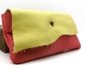 Mod Little Leather Clutch in Pink and Chartreuse