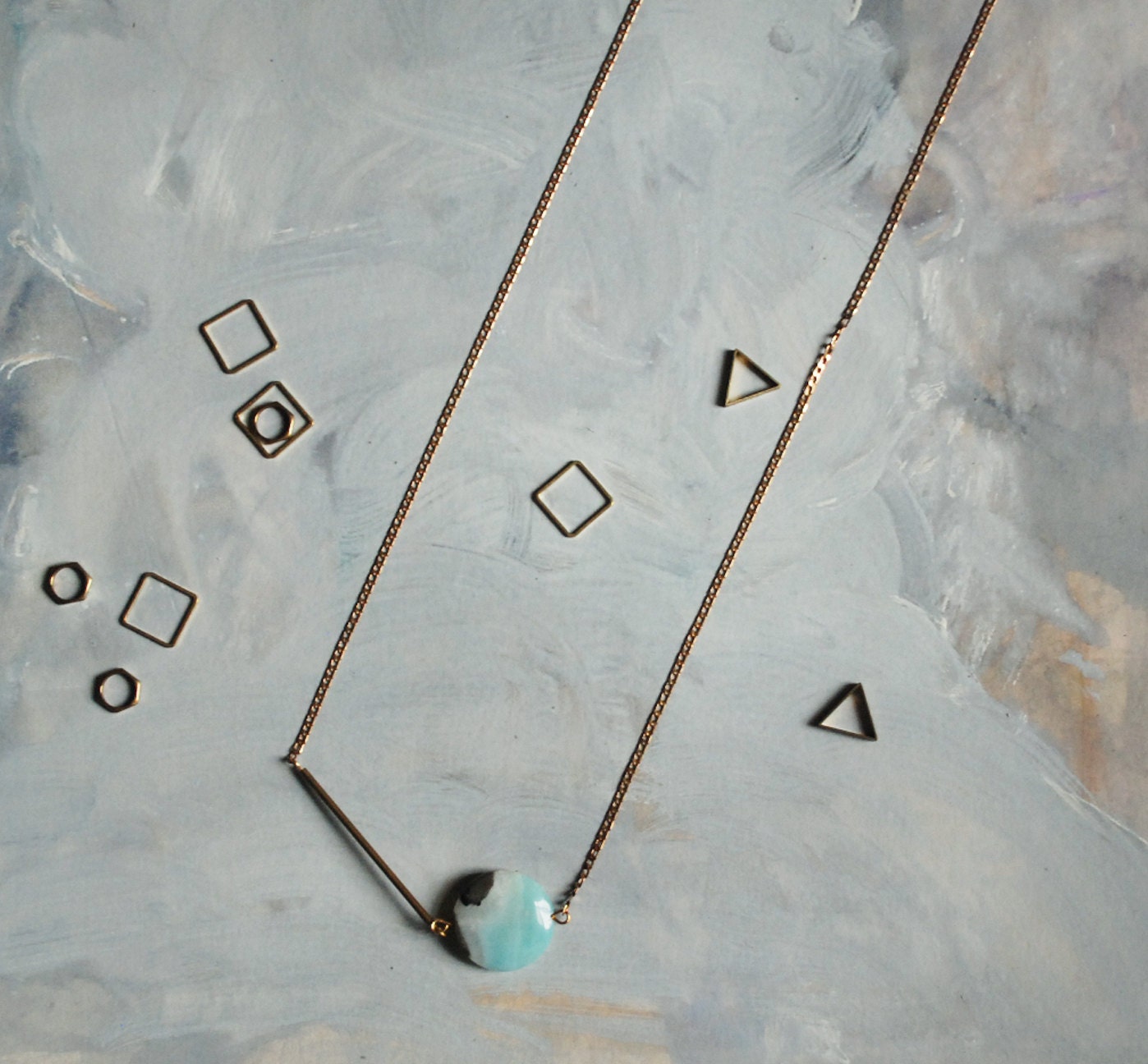 Handmade Natural Stone Necklace - blue purple - geometric jewelry -