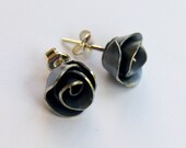 Primrose Flower Studs Rose Earrings in Oxidized Sterling Silver