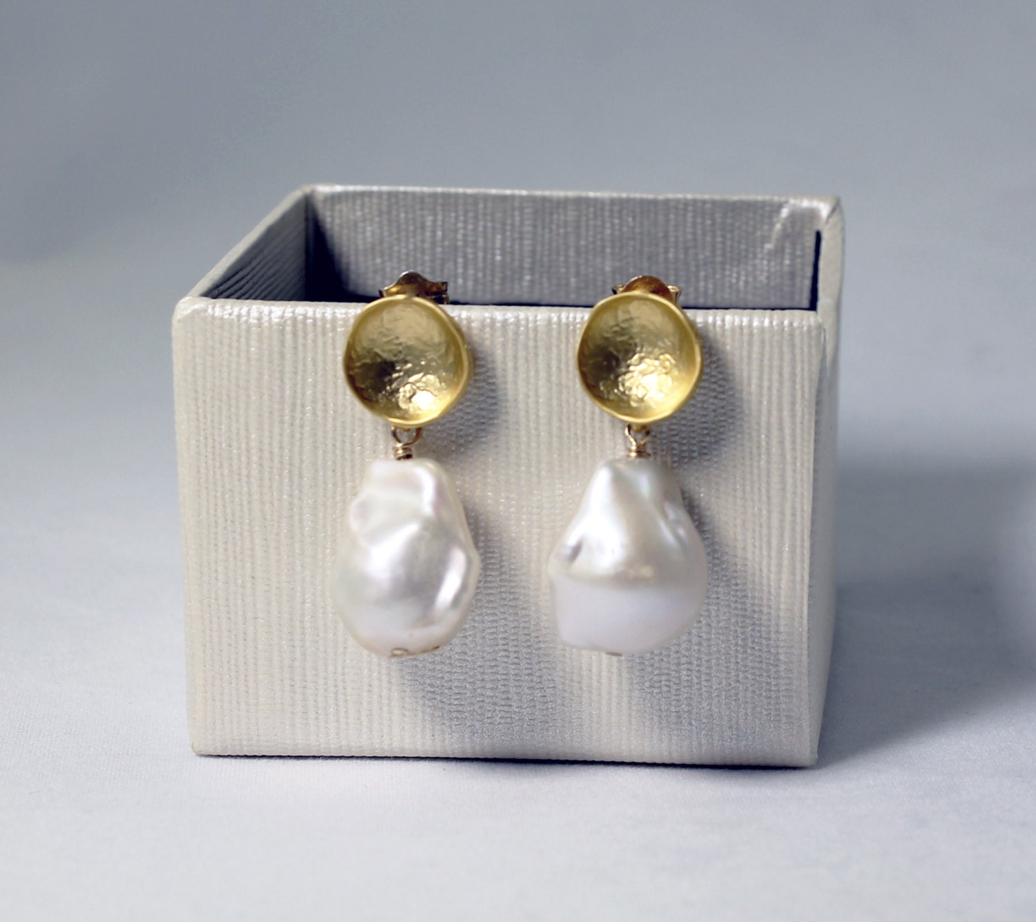 Baroque Pearl Matte Gold Dangle Earrings