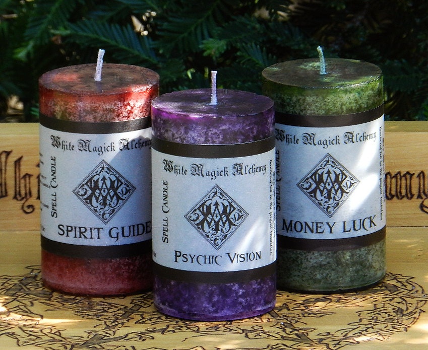 Spell Candles . Lucky Spirit Brand by White Magick Alchemy . Choose from 34 Spell and Ritual Intentions