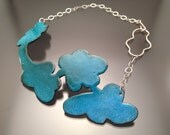 Blue Cloud Enameled Necklace on Sterling Silver Chain with Adjustable Clasp