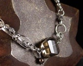 Smoky Quartz Fancy Faceted Focal and Sterling Silver Chain  Bracelet