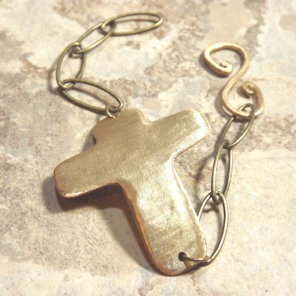 Sideways Cross Bracelet in Brass