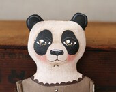 Primitive, OOAK Soft Sculpture Panda Bear Doll -- Original, Hand-painted Appalachian Folk Art