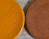 2 Breakfast Plates - Tangerine  and Brown - 2 small plates - Wobbly Plates Series