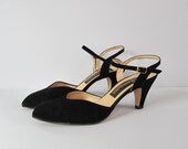 vintage BLACK suede ankle strap heels 7.5 - 8