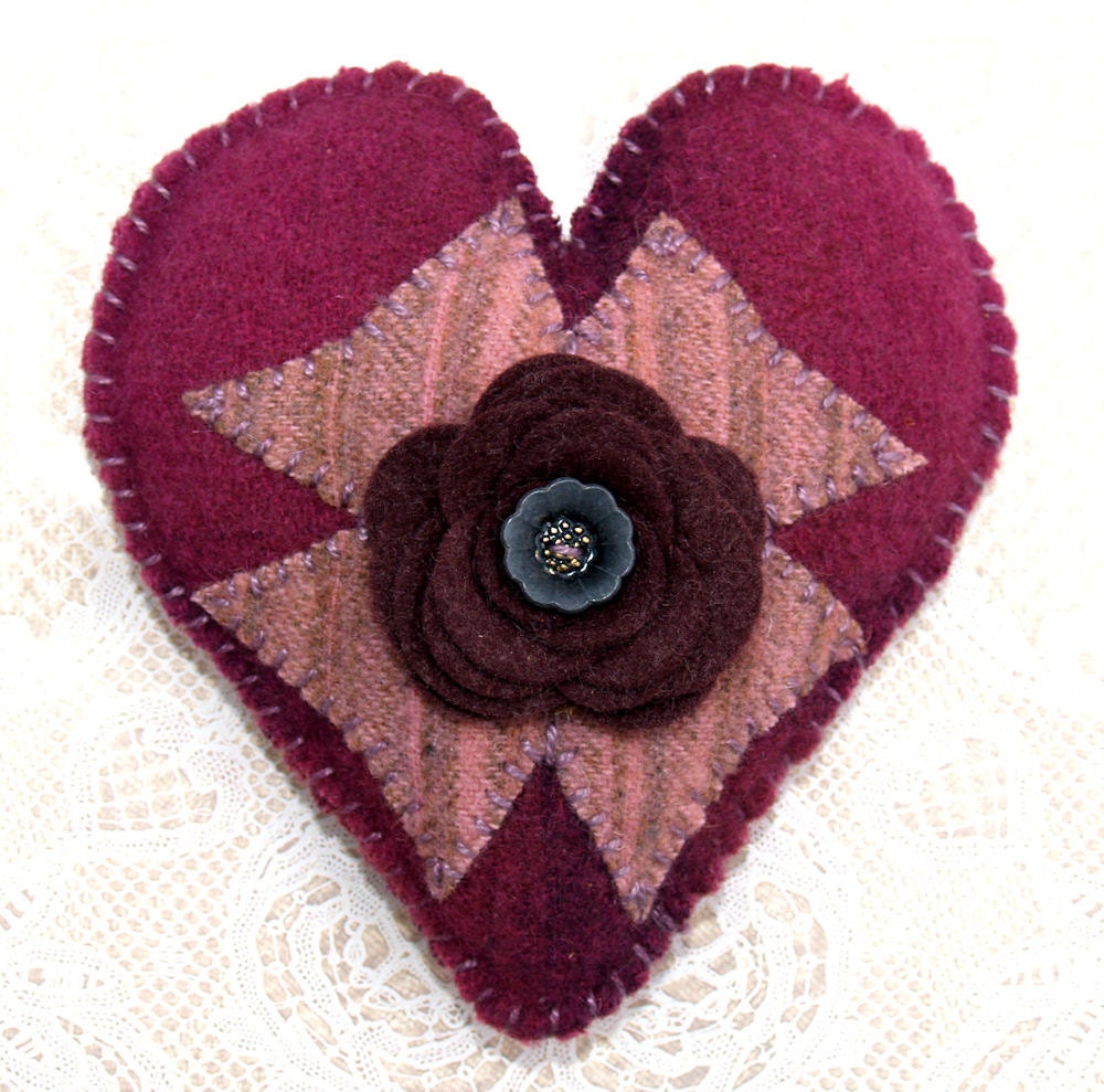 Sachet Heart - Hand Dyed Butter Soft 100% Felted Wool Lavender Filled Sachet (SF208)