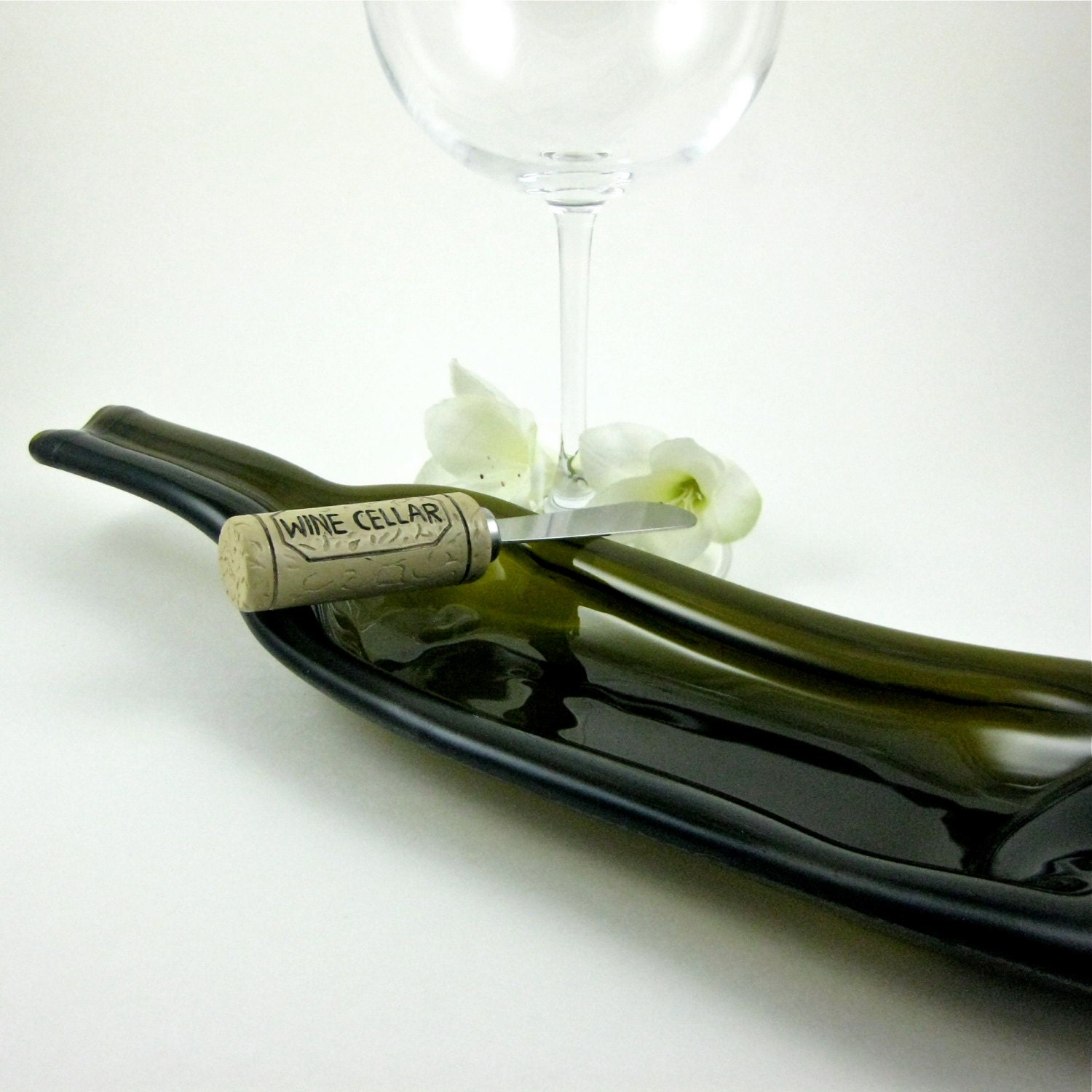 Recycled Wine Bottle Dish Dark Green and Eco Friendly