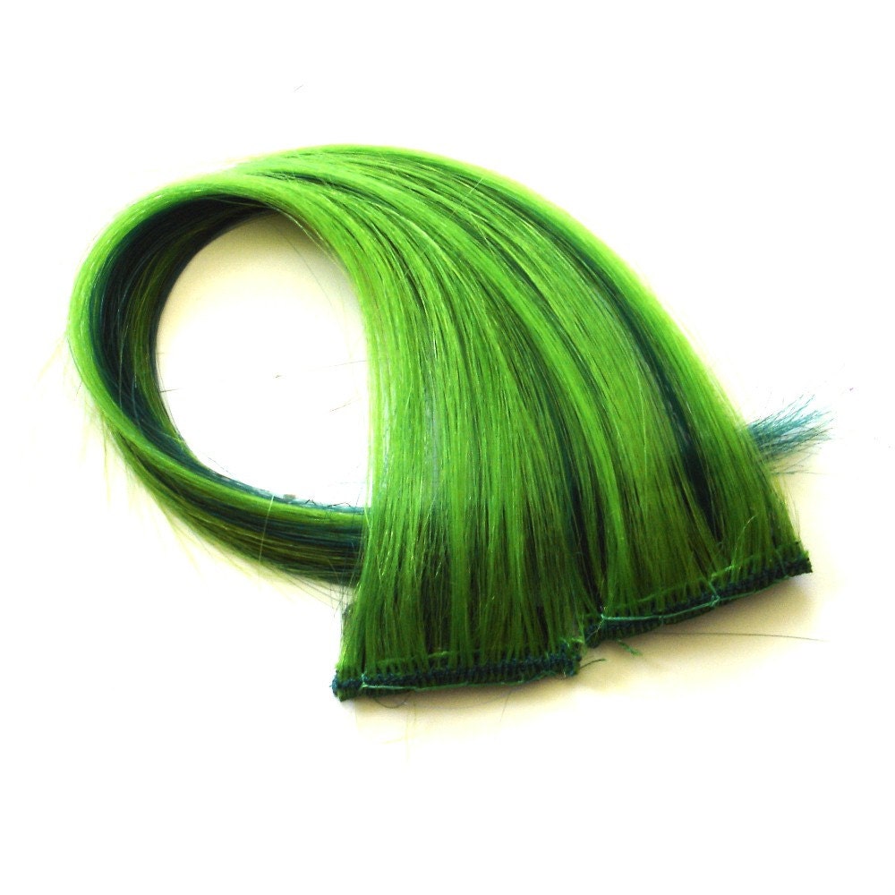 Lime Green and Emerald Green Two-Tone Clip-In Hair Extension streaks falls wigs - SALE 50% OFF