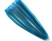 Hair Extensions - Sky Blue, Aqua, Blue, Teal, and White Clip-In Streaks
