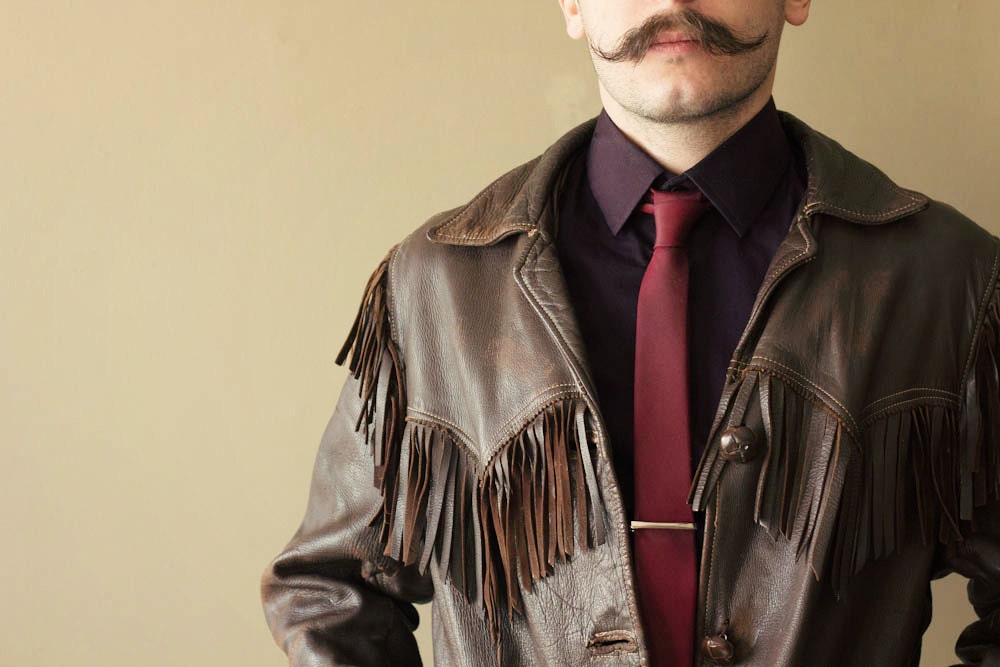 FREE SHIP 70's Vintage Fringed Brown Leather Jacket- Size Medium