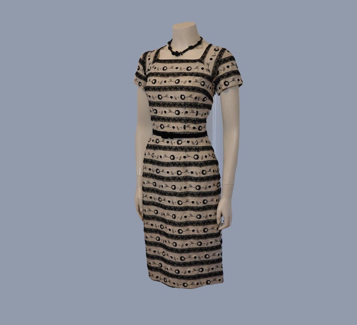 50s dress / Floral Embroidered  Vintage 1950's Lace Cocktail Party Dress