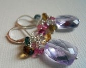 HUGE SALE 20% OFF Spring Fling Amethyst and Tourmaline cluster earrings : Shirzay Collection
