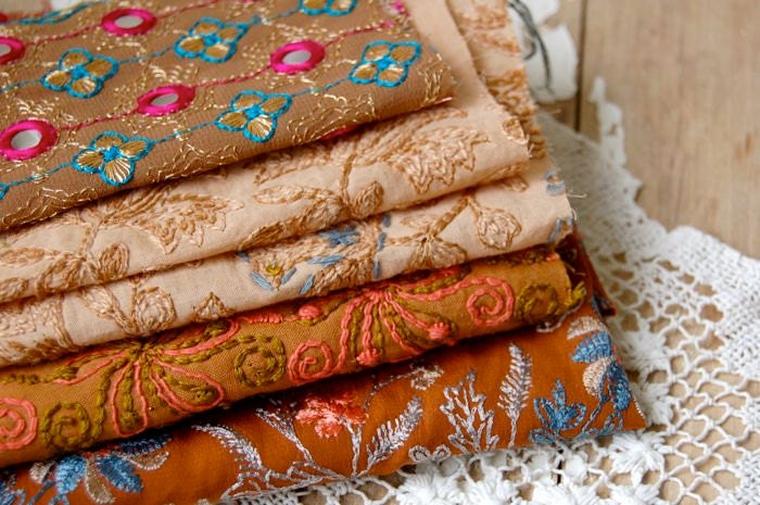 Vintage Embroidered Fabrics: Boho Scrap Pack